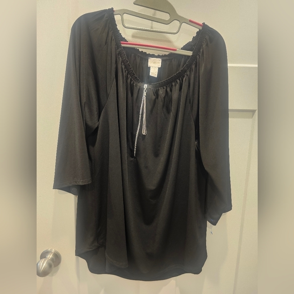 Chicos Black Blouse with Silver Zipper Chicos Size 2 Large